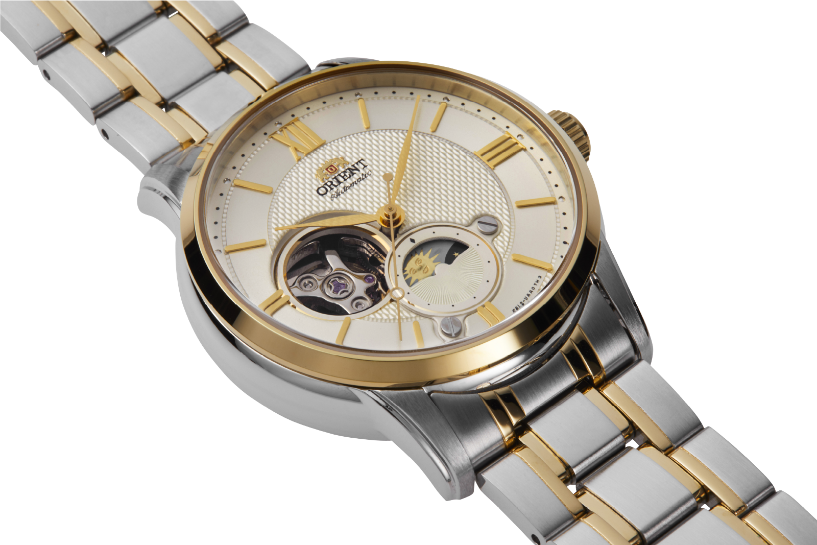 Orient Sun and Moon Open Heart RA-AS0007S10B classic watch sapphire gold champagne