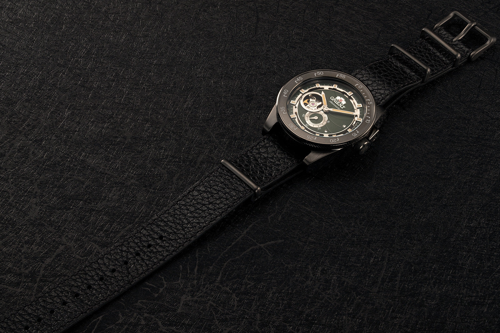 Orient Retro Future Camera RA-AR0202E10B sport watch open heart black green