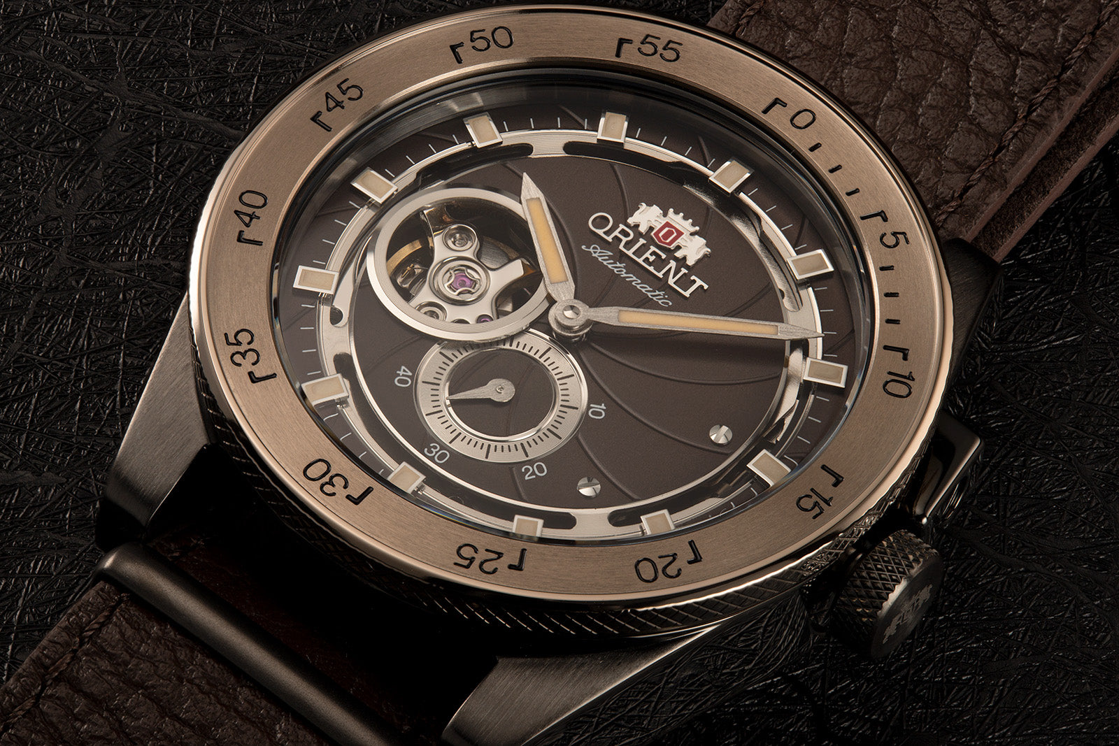 Orient Retro Future Camera RA-AR0203Y10B sport watch open heart bronze brown